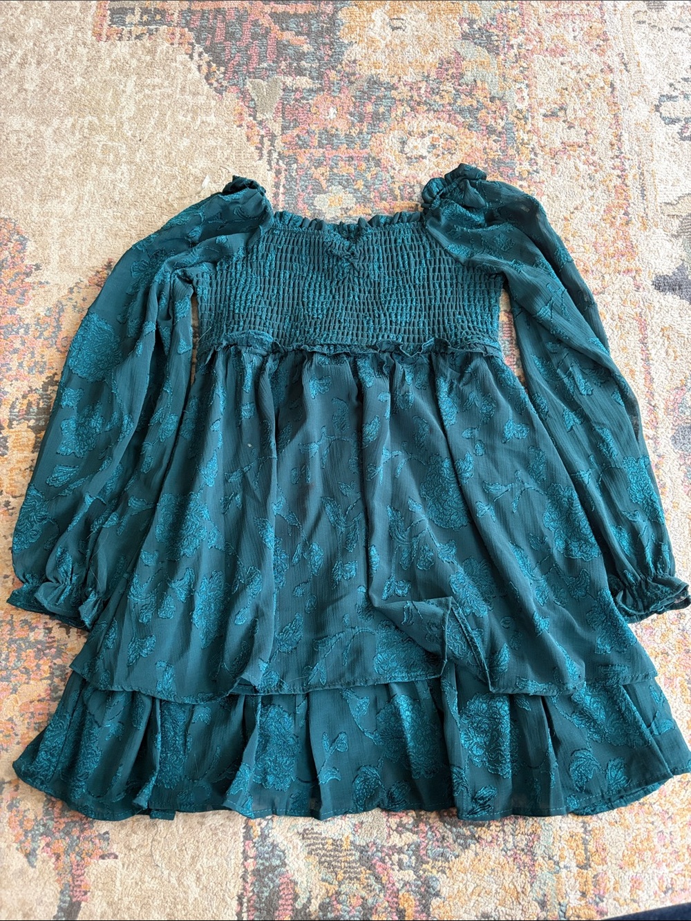 Smocked Off-Shoulder green Floral Mini Dress